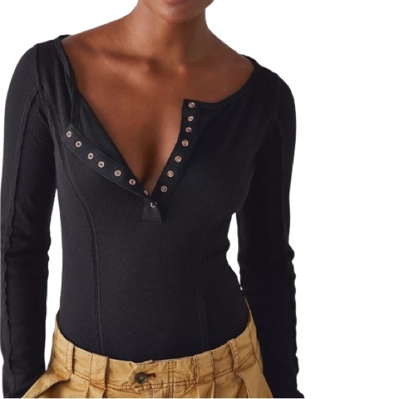 Free People Tops - NWT Free People Sloan Bodysuit Black Rose Gold Size S